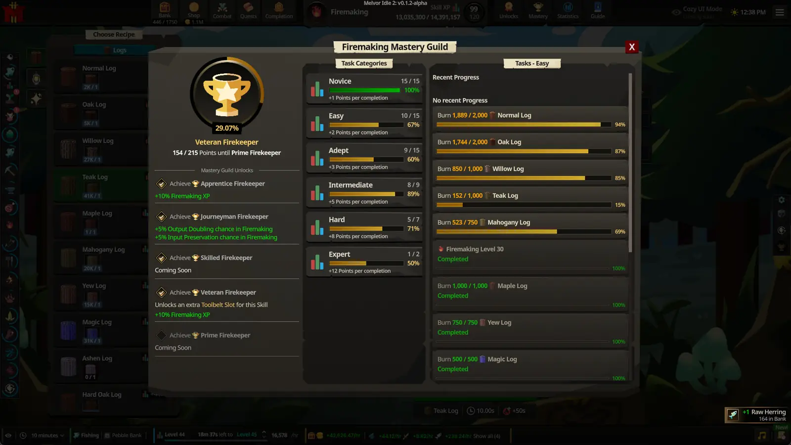 Steam store screenshot of the Firemaking Mastery Guild screen in Melvor Idle 2.